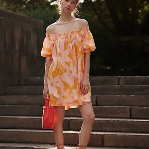 FREE PEOPLE MILA FLORAL MINI DRESS IN TANGERINE COMBO NWT